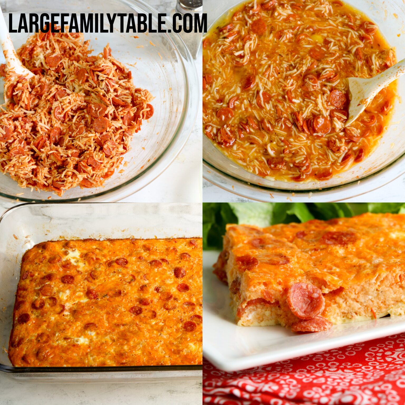 Large Family Low Carb Pepperoni Pizza Casserole Meatless Option, THM