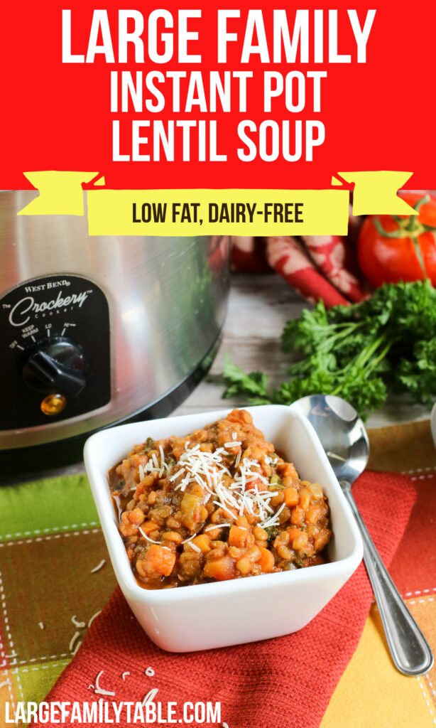 Large Family Instant Pot Lentil Soup | Low Fat, Dairy-Free
