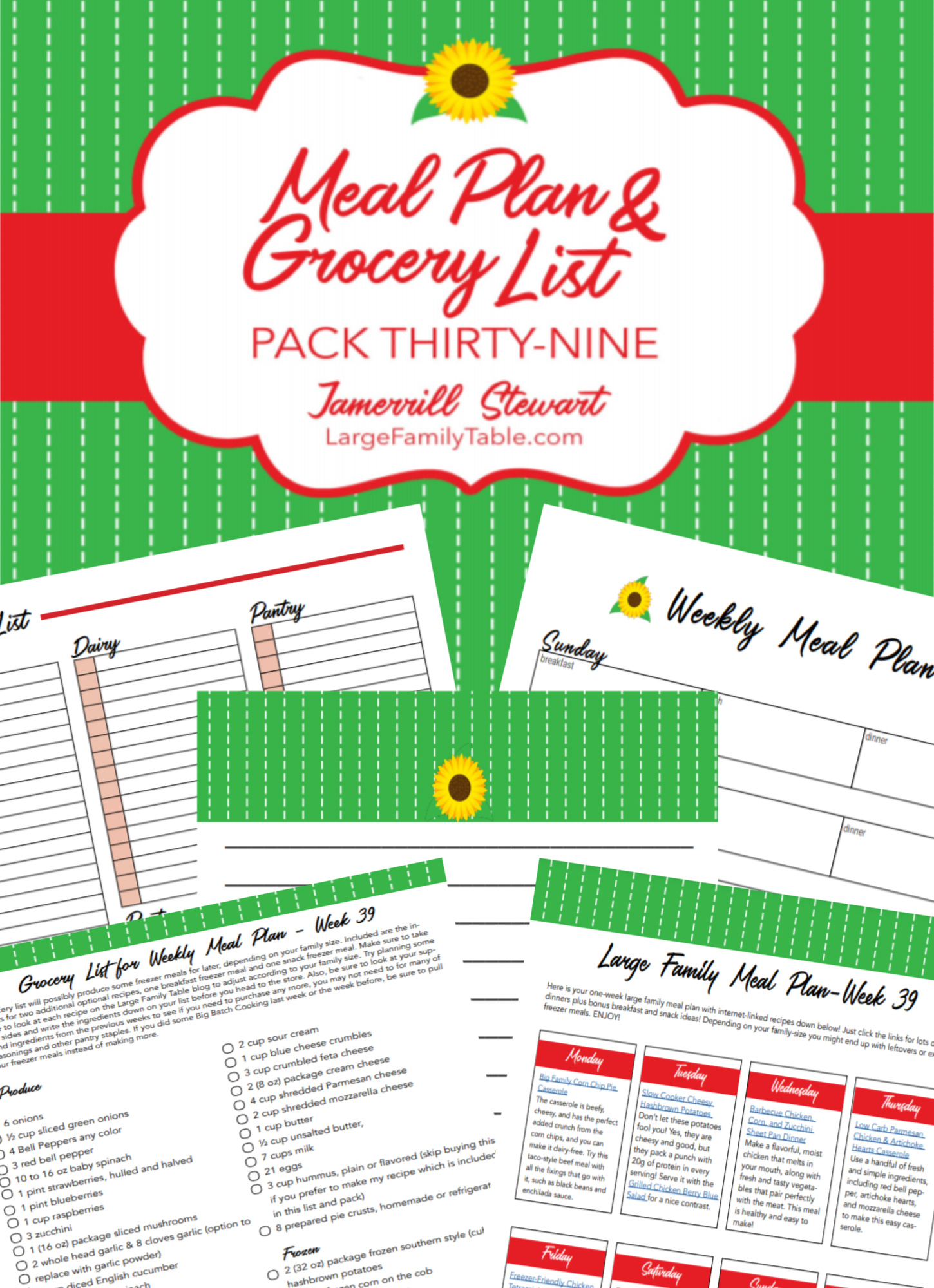 Simple and Fresh Weekly Meal Plan 39 + FREE Printable Grocery List and ...