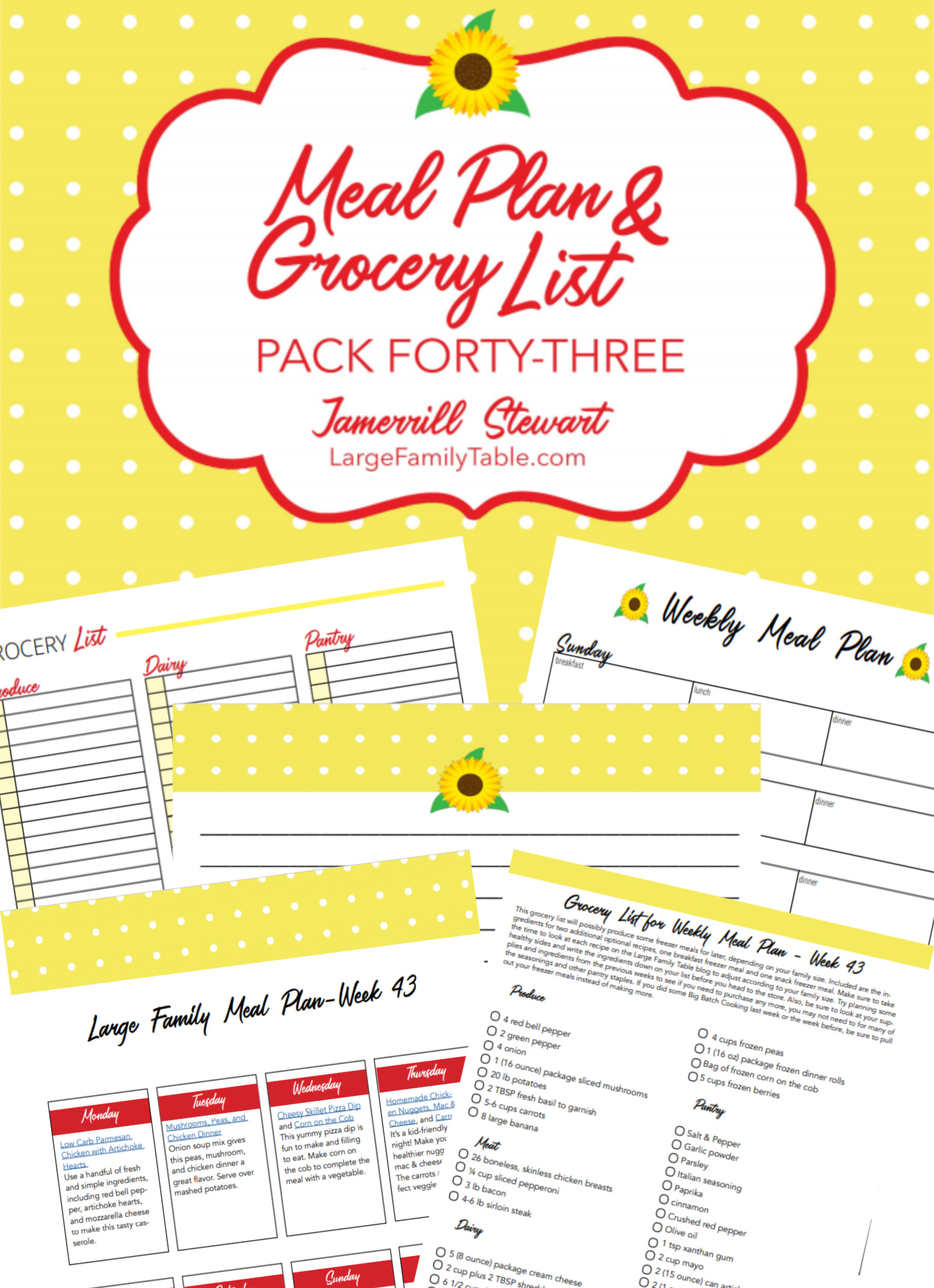 Easy Large Family Weekly Meal Plan 43 + Free Grocery List and