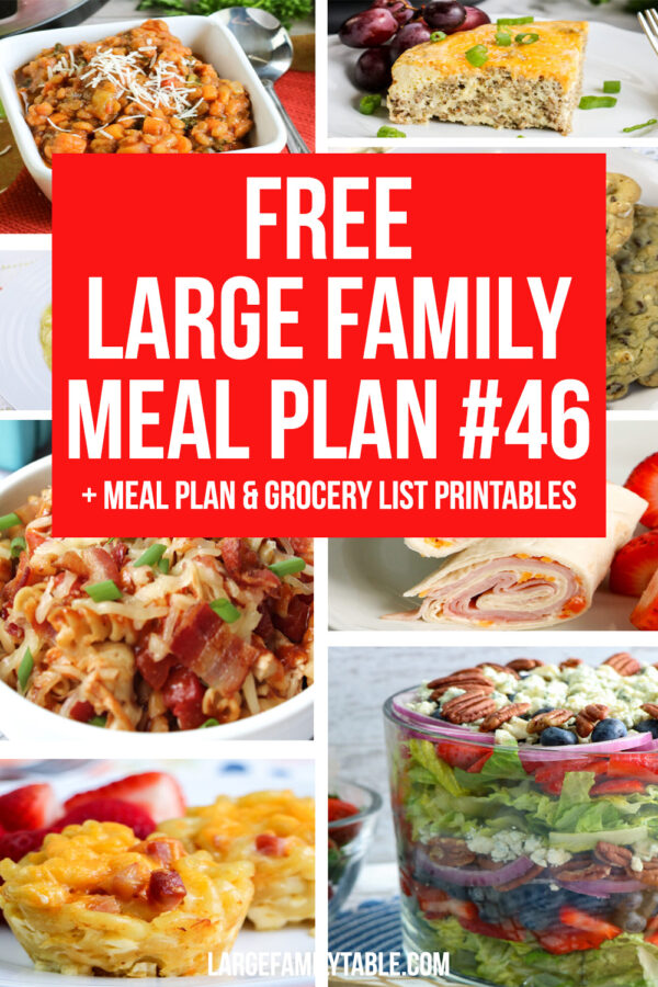 FREE Weekly Meal Plan 46 for a Large Family Plus Planning Pages and