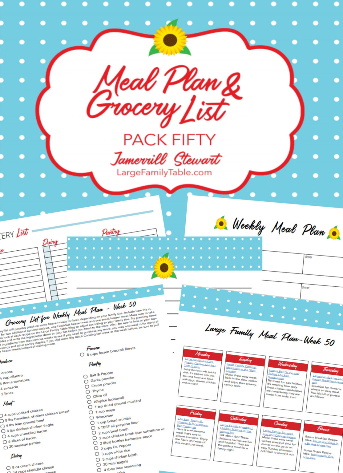 Large Family Budget Meal Plan 50 and Printable Pages with Clickable ...