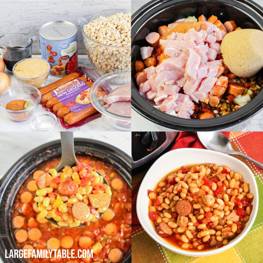 Large Family Slow Cooker Cajun Pork and Beans 
