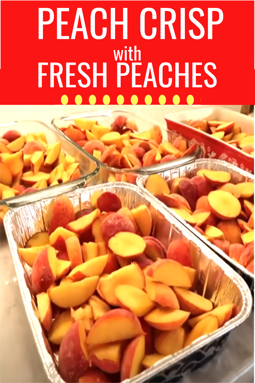 Cut peaches in a baking pan.