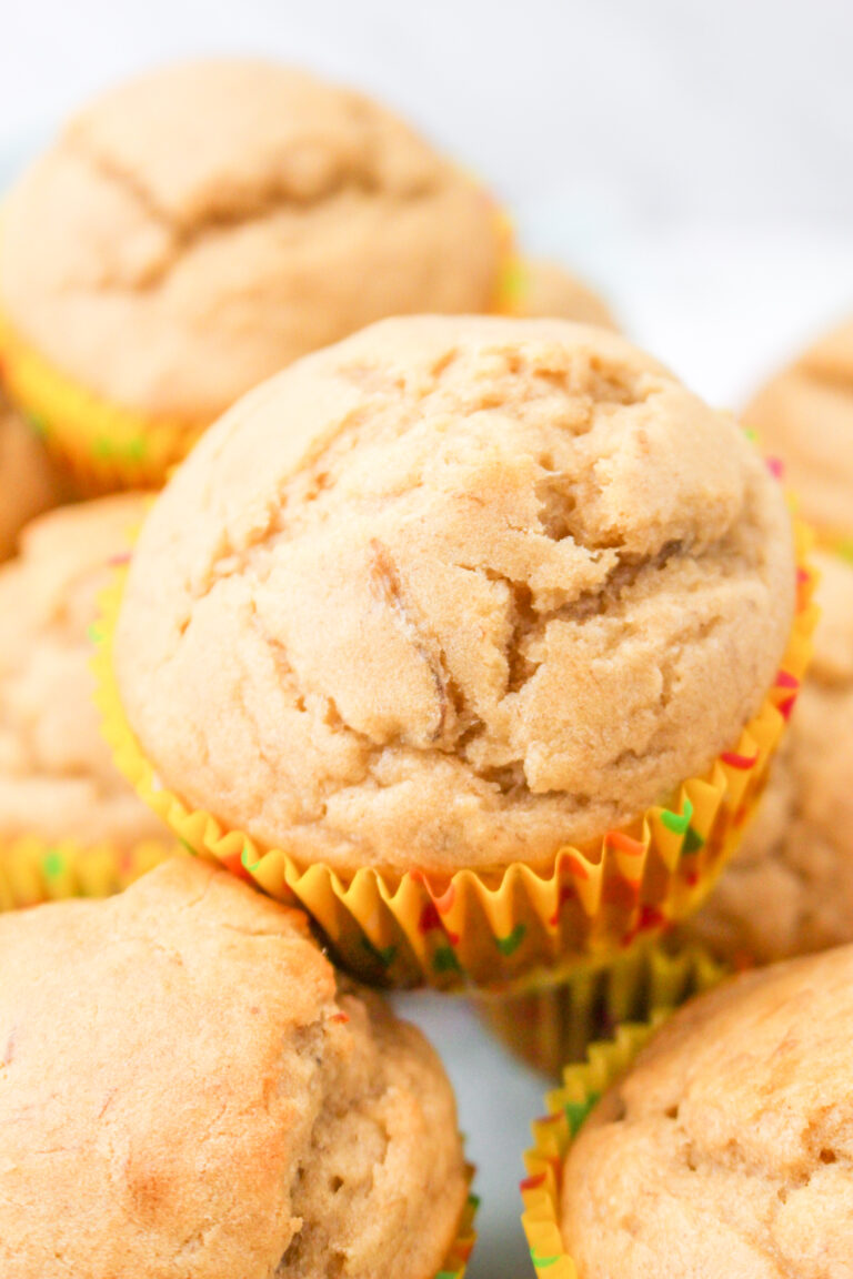 large batch of peanut butter banana muffins
